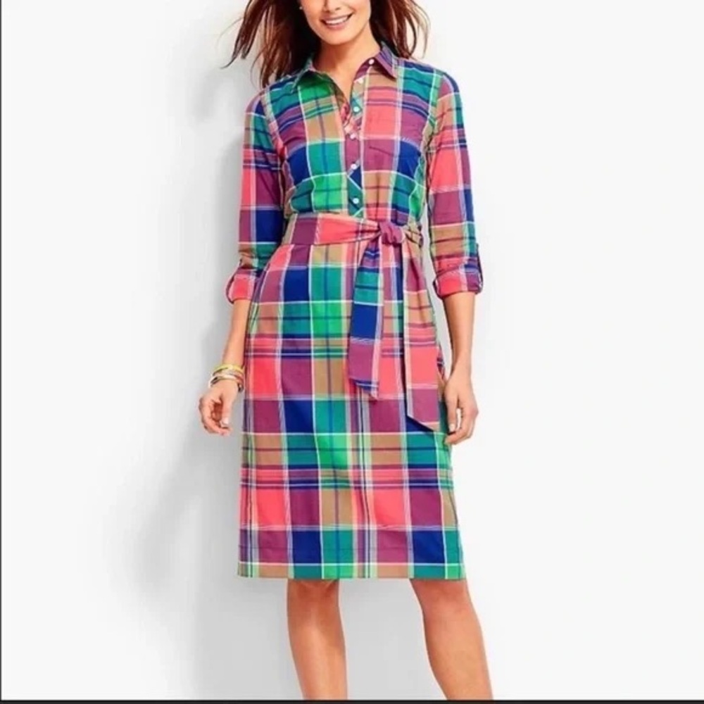 Plaid Shirt Dress - Multicolor